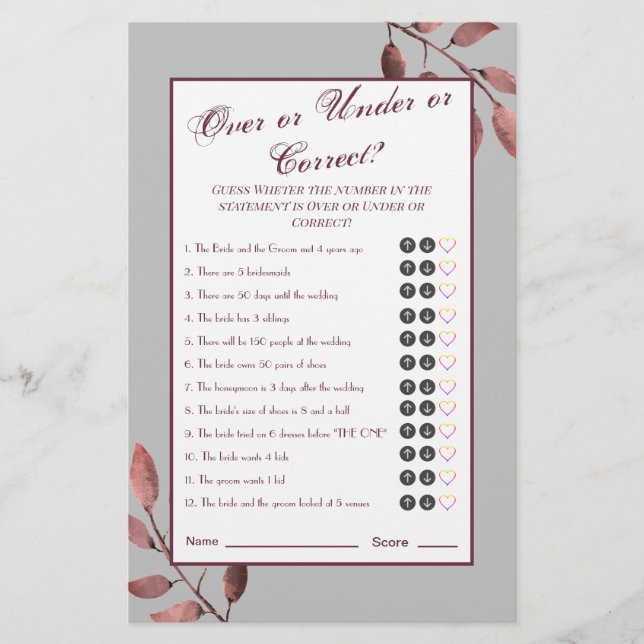 Funny Rust Pink Blush Floral Bridal Shower Game (Front)