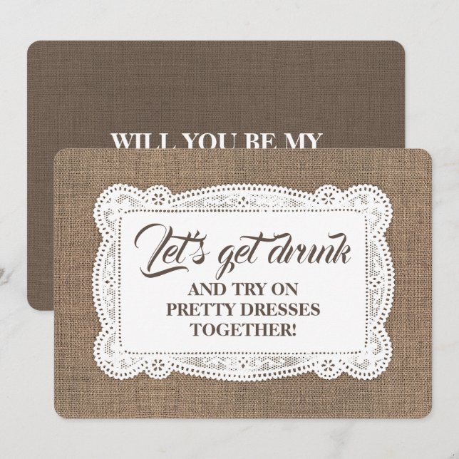 Funny Rustic Bridesmaid / Maid of Honour Proposal Invitation (Front/Back)