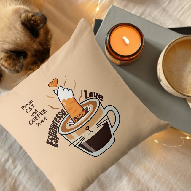 Funny Rustic Cozy Coffee Cat Lover Beige Custom  Cushion (Creator Uploaded)