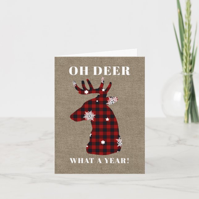 Funny Rustic Oh Deer Holiday Card (Front)