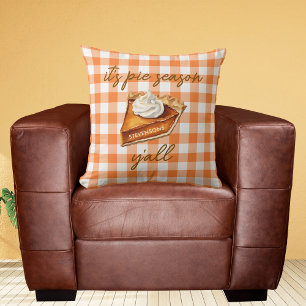 Funny Rustic Orange Gingham Pie Fall Themed Decor Cushion