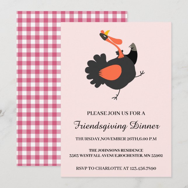 Funny & Rustic Turkey Thanksgiving Invitation (Front/Back)