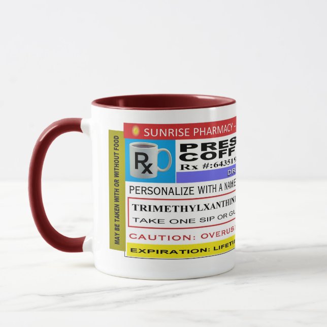 FUNNY Rx Label "Personalised" COFFEE Mug (Left)