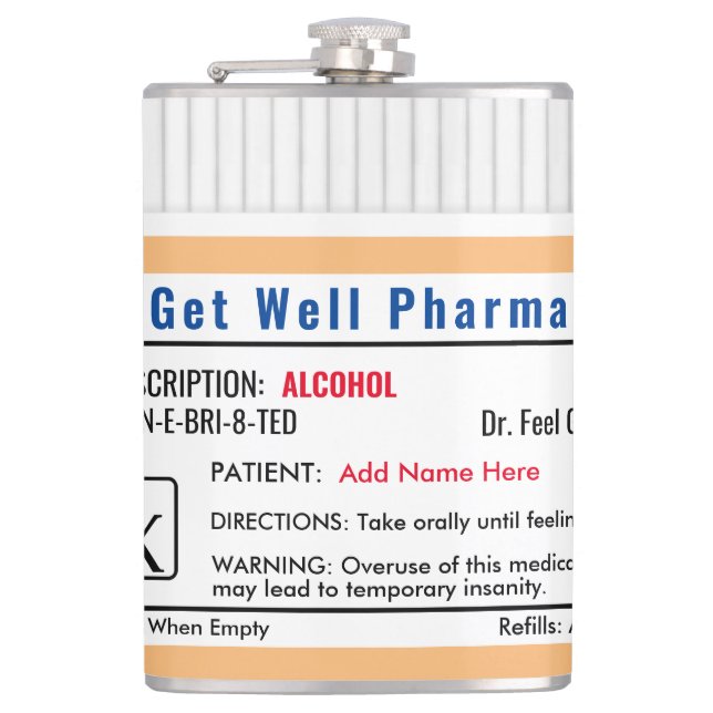 Funny RX Prescription Shot Glass Hip Flask (Front)