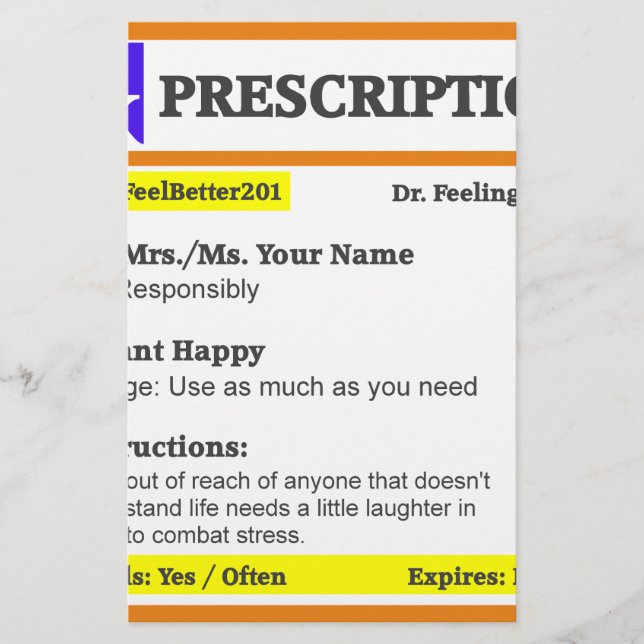 Funny rx prescription stationery (Front)