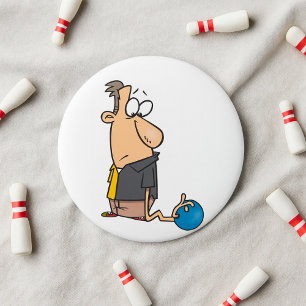 Funny Sad Bowler Character with Bowling Ball 7.5 Cm Round Badge