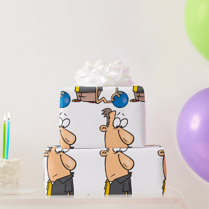 Funny Sad Bowler Character with Bowling Ball Wrapping Paper