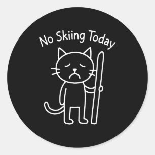 Funny sad cat meme skiing winter snow sports lover classic round sticker