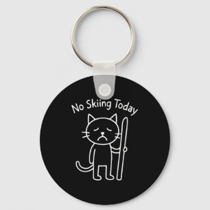 Funny sad cat meme skiing winter snow sports lover key ring