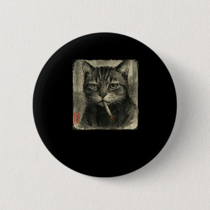 Funny Sad Cat Smoking Cigarette Meme Lover Sumi-e  6 Cm Round Badge