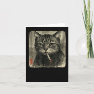 Funny Sad Cat Smoking Cigarette Meme Lover Sumi-e Card