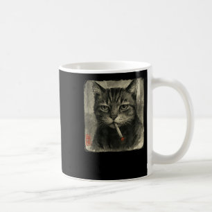 Funny Sad Cat Smoking Cigarette Meme Lover Sumi-e  Coffee Mug