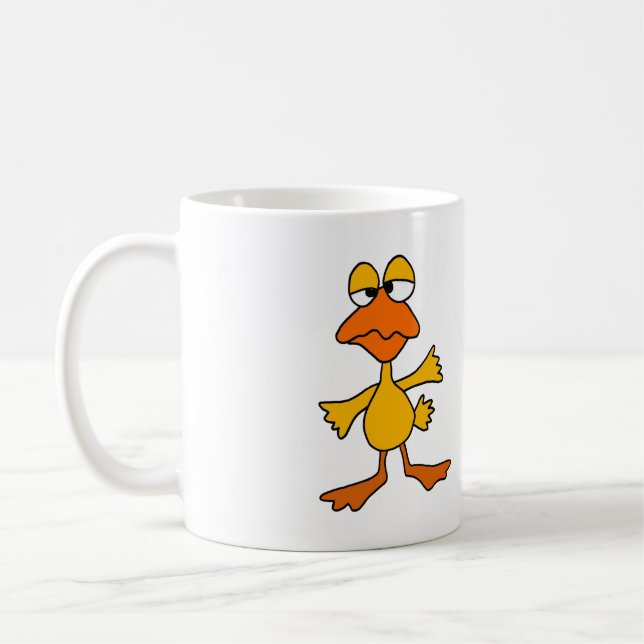 Funny Sad Duck Cartoon Coffee Mug (Left)