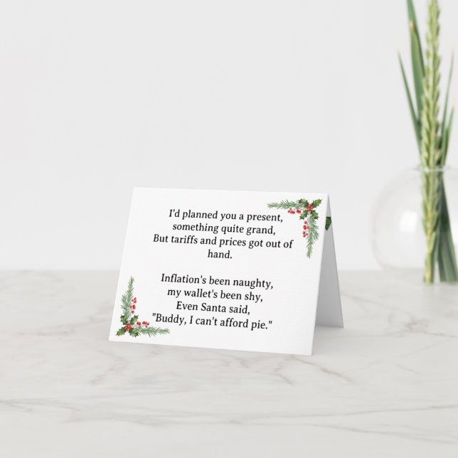 Funny Sad No Gift Due to Tariffs and Inflation Holiday Card (Front)