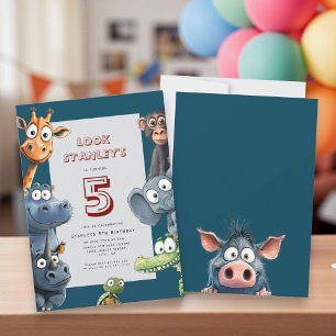 Funny Safari Animals 5th Birthday Card