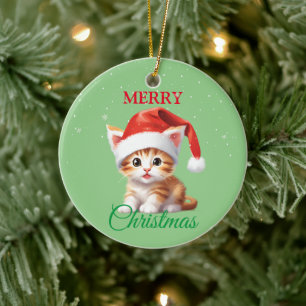 Funny Safari animals Cat Santa Christmas Costume Ceramic Tree Decoration