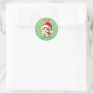 Funny Safari animals Cat Santa Christmas Costume Classic Round Sticker