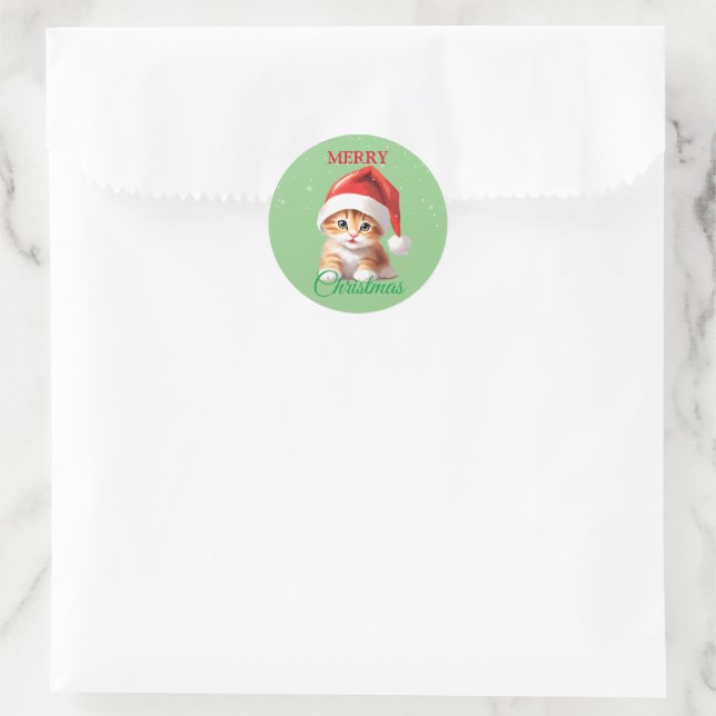 Funny Safari animals Cat Santa Christmas Costume Classic Round Sticker (Bag)