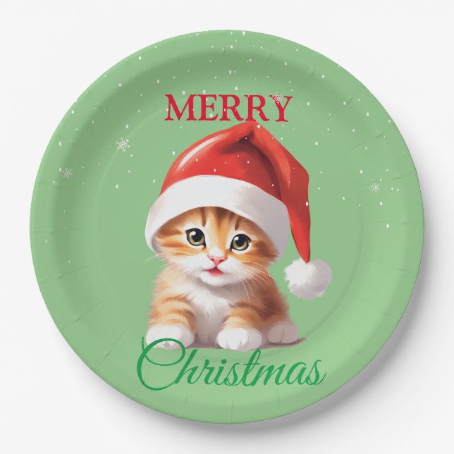 Funny Safari animals Cat Santa Christmas Costume Paper Plate (Front)