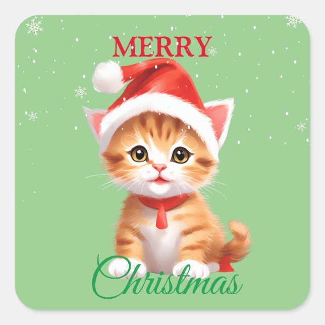 Funny Safari animals Cat Santa Christmas Costume Square Sticker (Front)