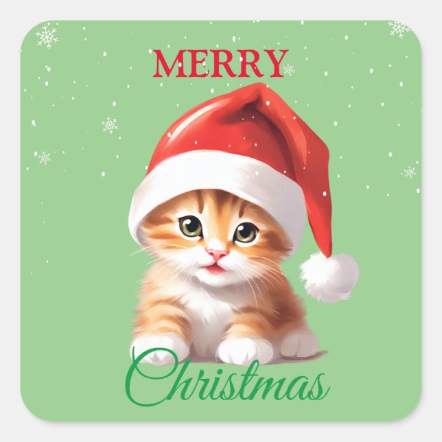 Funny Safari animals Cat Santa Christmas Costume Square Sticker (Front)