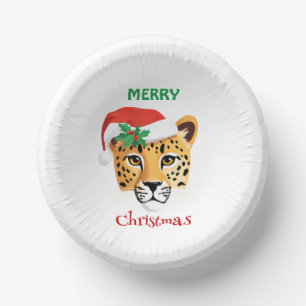 Funny Safari animals Cheetah leopard Santa Xmas Paper Plate