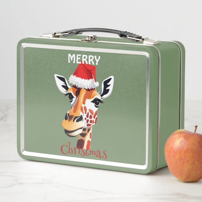 Funny Safari animals Giraffe Santa Christmas party Metal Lunch Box (In Situ)