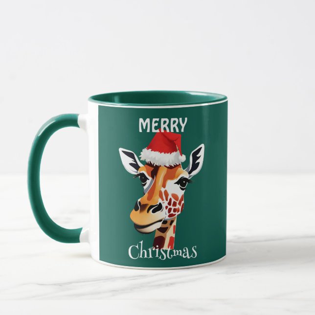 Funny Safari animals Giraffe Santa Xmas party Mug (Left)