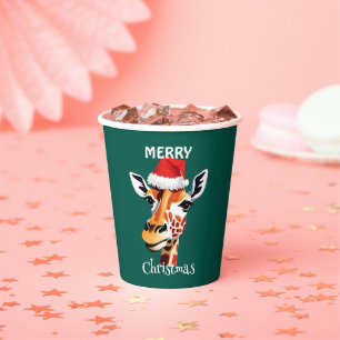 Funny Safari animals Giraffe Santa Xmas party Paper Cups