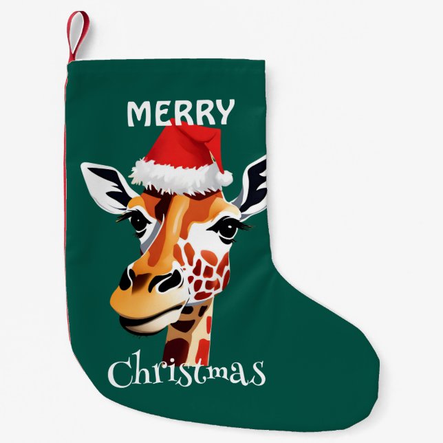 Funny Safari animals Giraffe Santa Xmas party Small Christmas Stocking (Front)