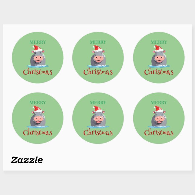 Funny Safari animals HIPPO Santa Christmas Costume Classic Round Sticker (Sheet)