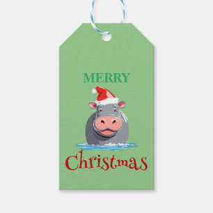 Funny Safari animals HIPPO Santa Christmas Costume Gift Tags