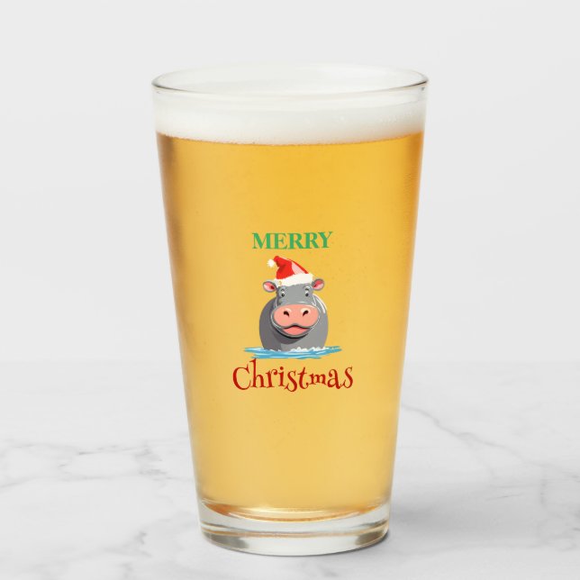 Funny Safari animals HIPPO Santa Christmas Costume Glass (Front Filled)