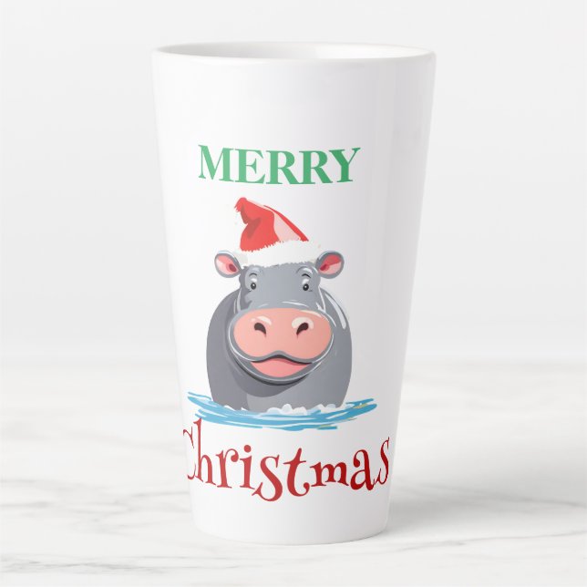 Funny Safari animals HIPPO Santa Christmas Costume Latte Mug (Front)