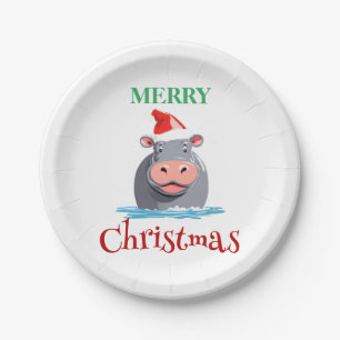 Funny Safari animals HIPPO Santa Christmas Costume Paper Plate