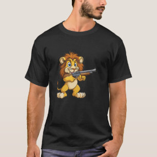 Funny Safari Lion with Firearm Costume for Shotgun T-Shirt