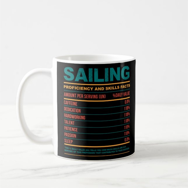 Funny Sailing Nutritional Facts Coffee Mug (Left)