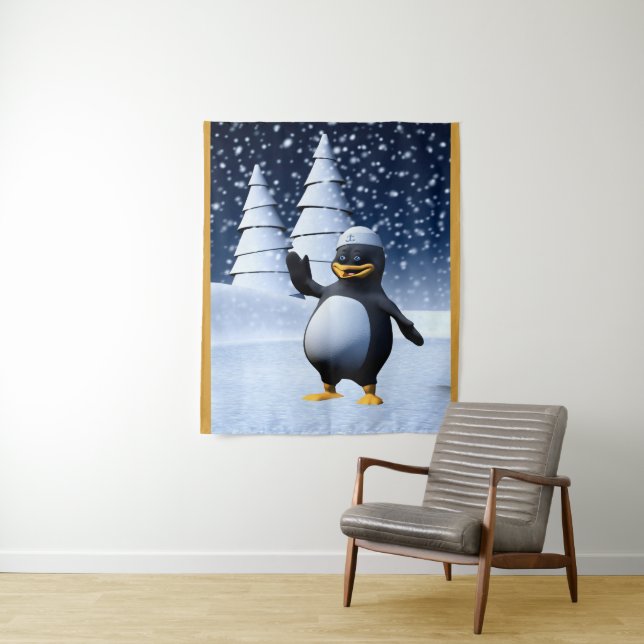 Funny Sailor Penguin Tapestry (In Situ)