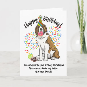 Funny Saint Bernard Birthday Card Doughnuts
