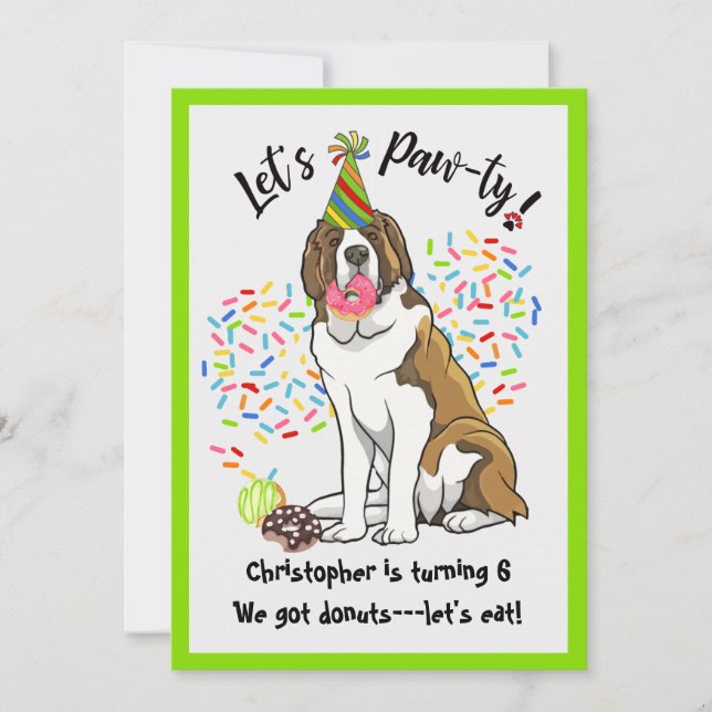 Funny Saint Bernard Doughnuts Birthday Party Invitation (Front)