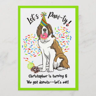 Funny Saint Bernard Doughnuts Birthday Party Invitation