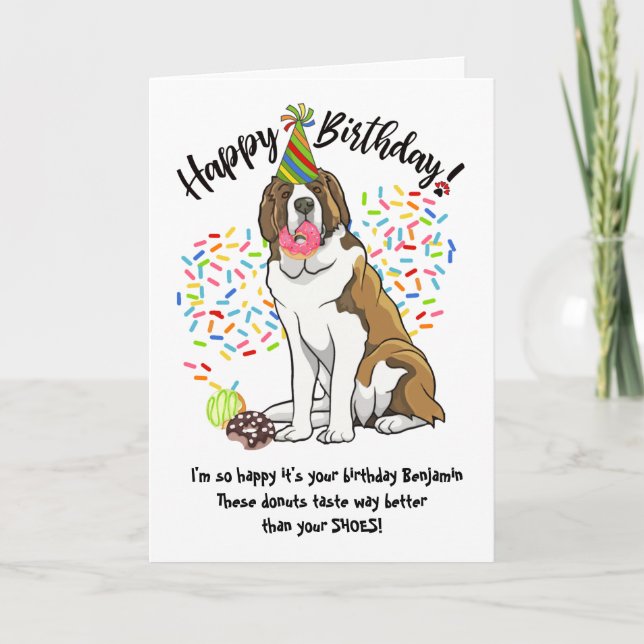 Funny Saint Bernard Pet Dog  Birthday Card Doughnu (Front)