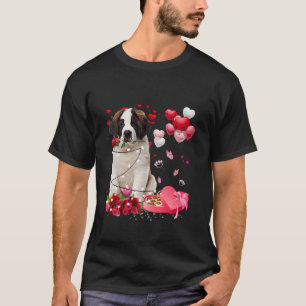 Funny Saint Bernard Rose Heart Happy Valentine Day T-Shirt