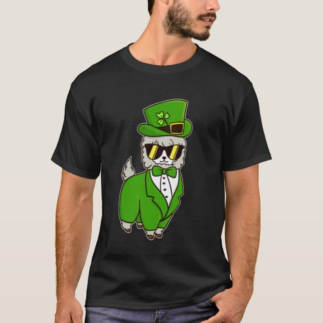 Funny Saint Patrick Day Llama Clover Leaf Lucky T-Shirt (Front)