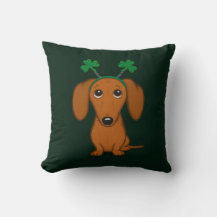 Funny Saint Patrick's Day Dog Dachshund Shamrocks Cushion