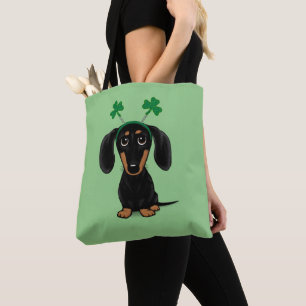 Funny Saint Patrick's Day Dog Dachshund Shamrocks Tote Bag