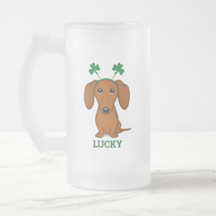 Funny Saint Patrick's Day Dog Shamrocks Custom Frosted Glass Beer Mug