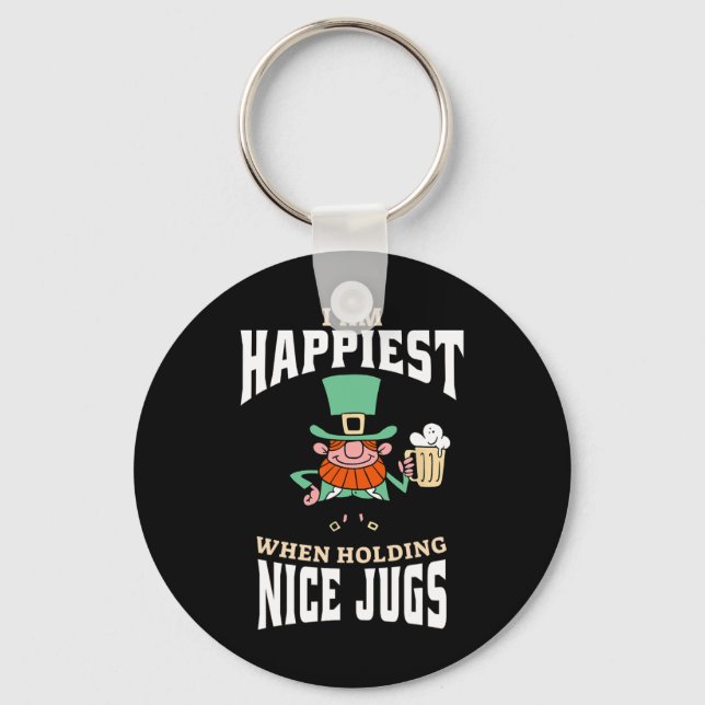 Funny Saint Patricks Day Leprechaun Beer Jugs Brea Key Ring (Front)