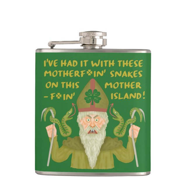 Funny Saint Patrick's Day Snakes Joke Green Irish Hip Flask (Front)