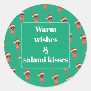 Funny salami kisses apero Christmas Classic Round Sticker